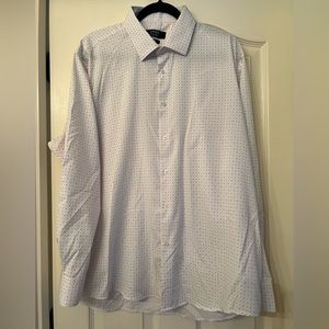 Men’s Slim- Fit stretchy white with small black and gray X- Print Dress Shirt